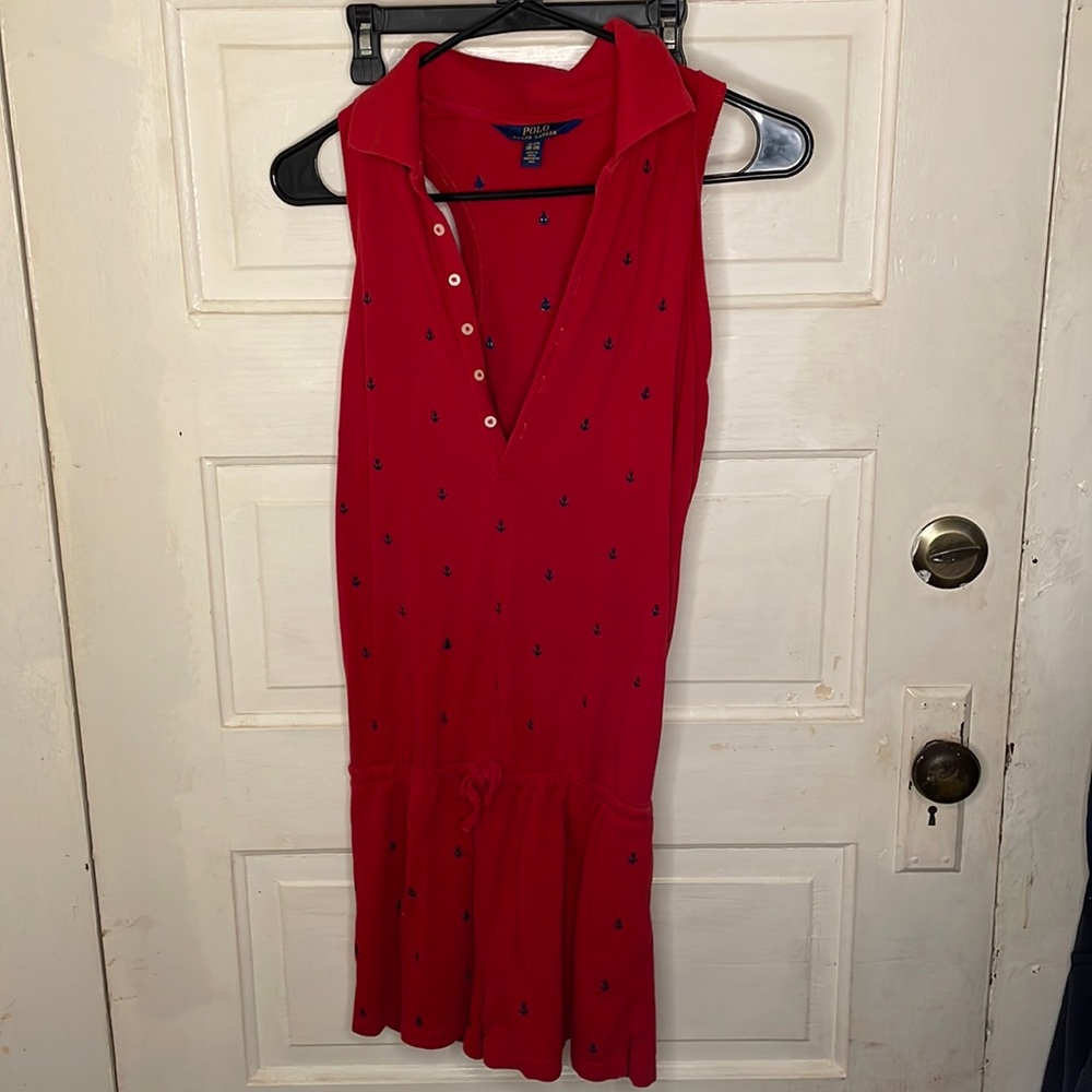 Red and blue polo jumper